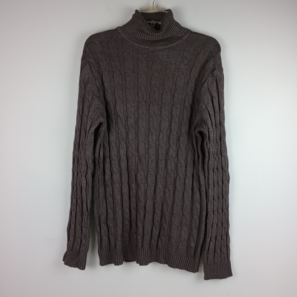 Coofandy Mens XXL Brown Cable Knit Rayon Blend Turtleneck Pullover Sweater